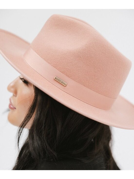 Gigi Pip Monroe Rancher Wool Fedora Dusty Pink Hat XS 55 Boho Western Cowgirl
